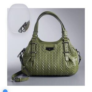 Nwt Vera wang Green Quilted Handbag Buena satchel bag ruched moss
